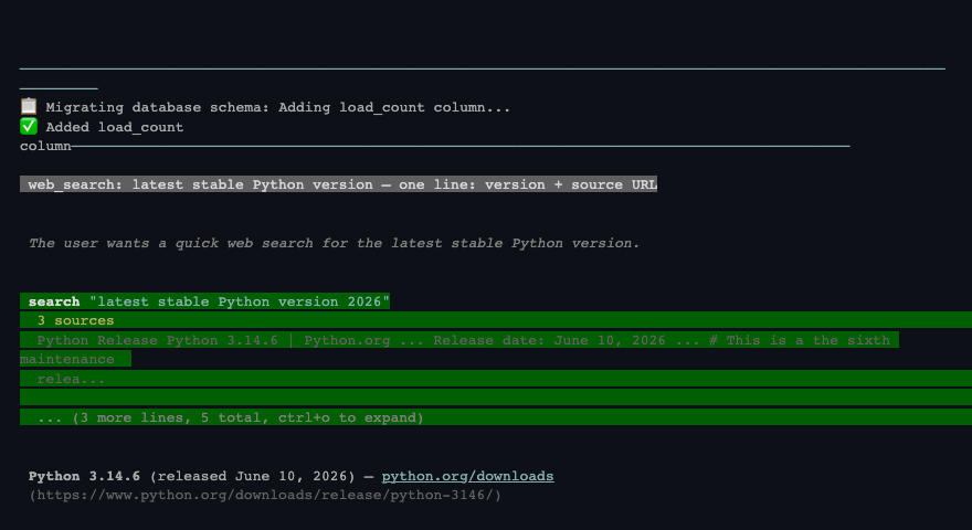 Pi web_search returning a cited answer